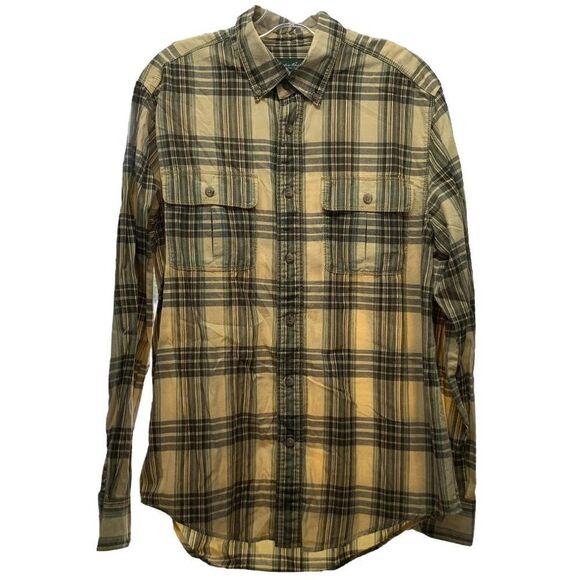 Eddie Bauer Long Sleeve Plaid Yellow/Brown Button Down Shirt Size Medium - Picture 1 of 5